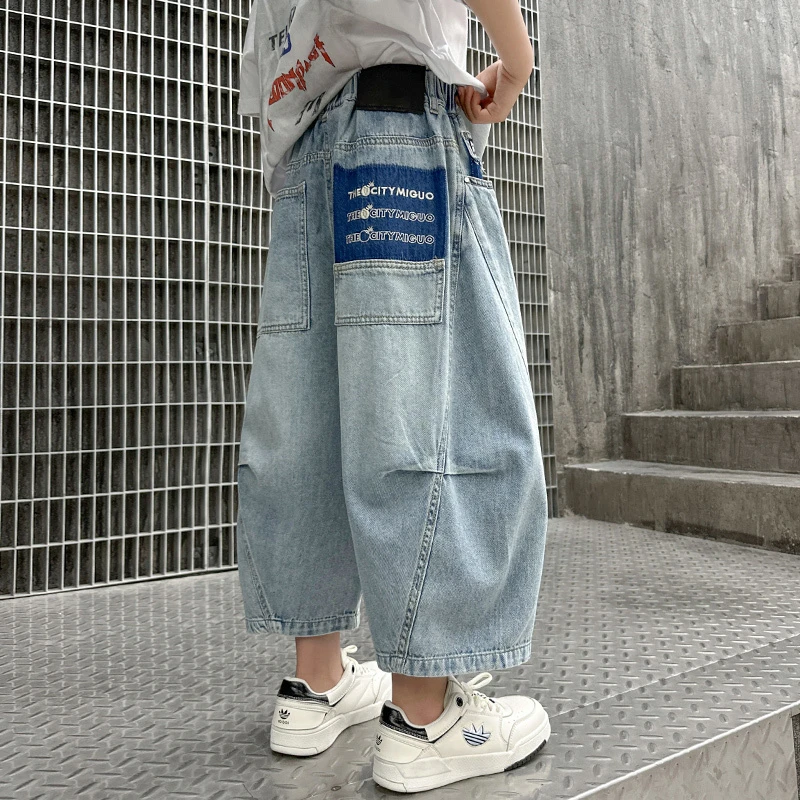 男童中裤夏季薄款2025新款男孩休闲中大童夏装裤子儿童七分牛仔裤