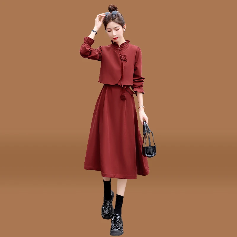 【母亲节】2025新款时尚洋气气质妈妈小个子洋妈妈装红色连衣裙女春