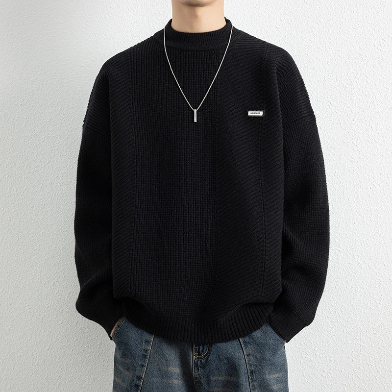 【新款】2025秋季时尚圆领毛衣男士宽松套头休闲百搭针织衫WE25617