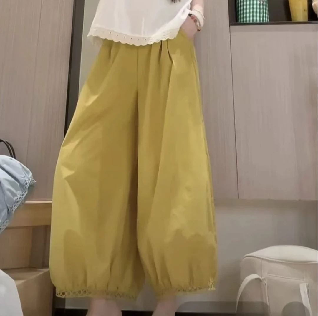 【现货＋运费险】欧货款镂空蕾丝花边设计感阔腿灯笼九分裤