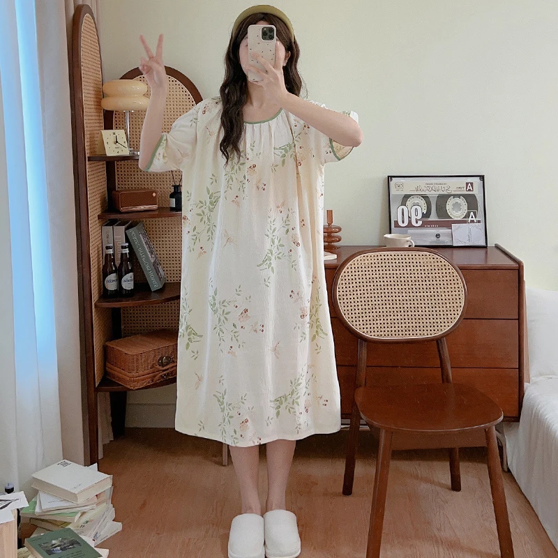 大码240斤睡衣韩版夏季宽松睡裙长裙胖mm加大加宽凉快舒适家居服