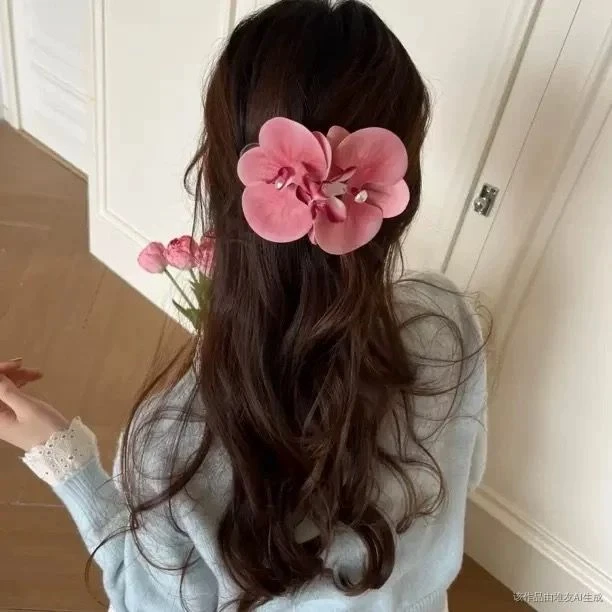 早春欧若风～新款彩色蝴蝶兰甜美花朵仙气侧边夹一字鸭嘴夹发夹