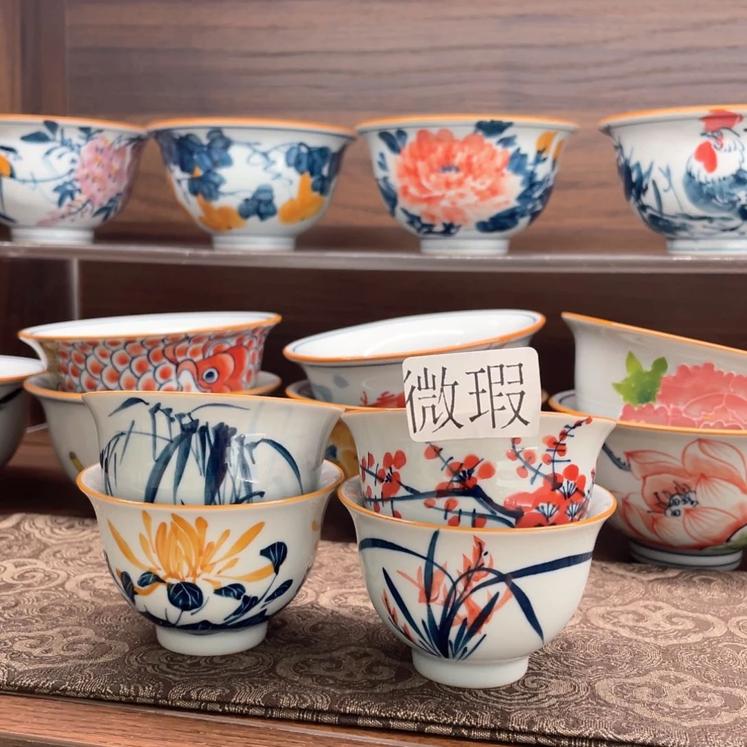 釉下手绘茶具微瑕
