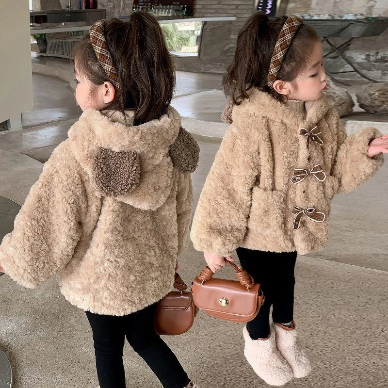YeeHoO英氏【断码】女童毛毛外套加绒冬季款2025新款洋气冬装儿童女