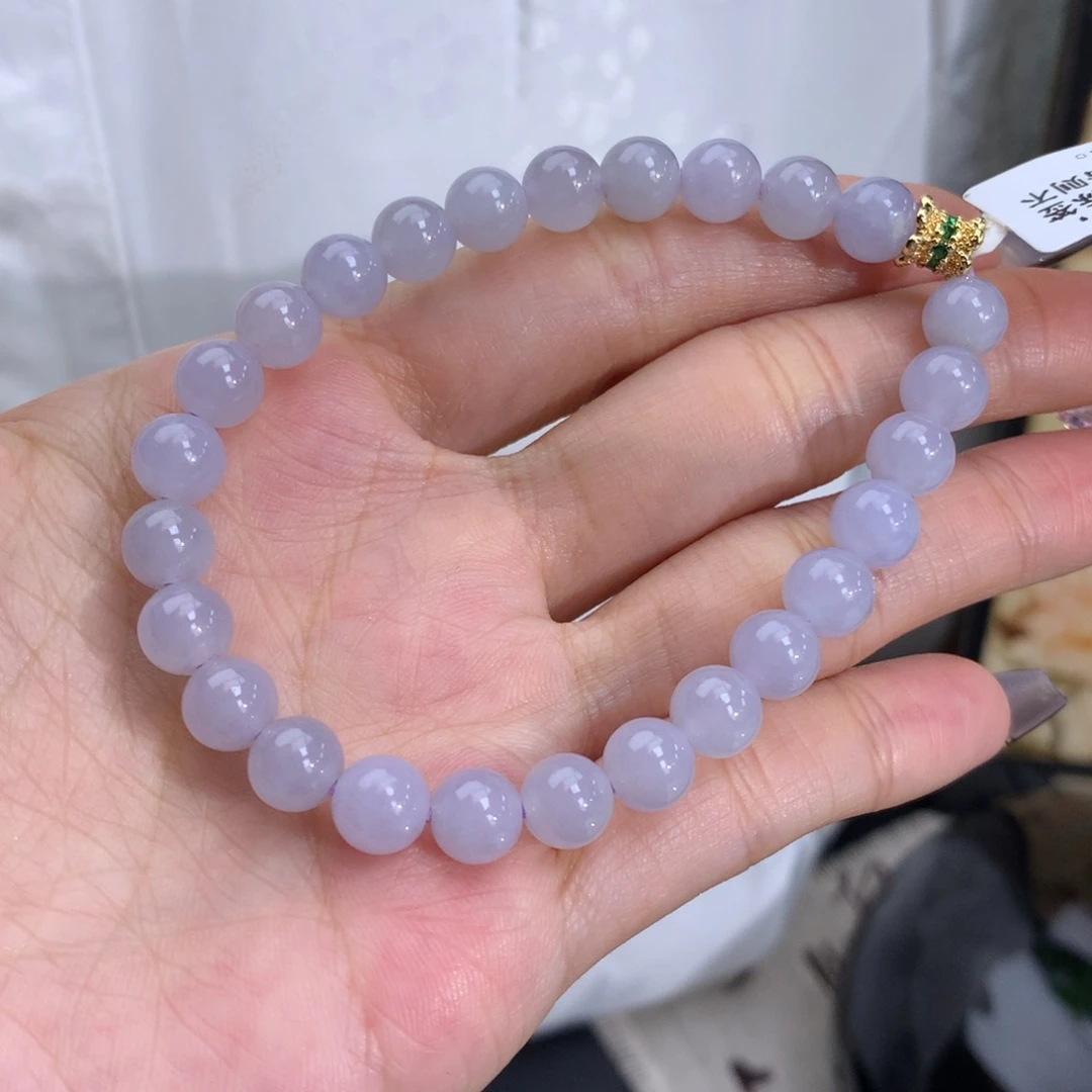 翡翠手链未镶嵌卡7胶润粉紫手串