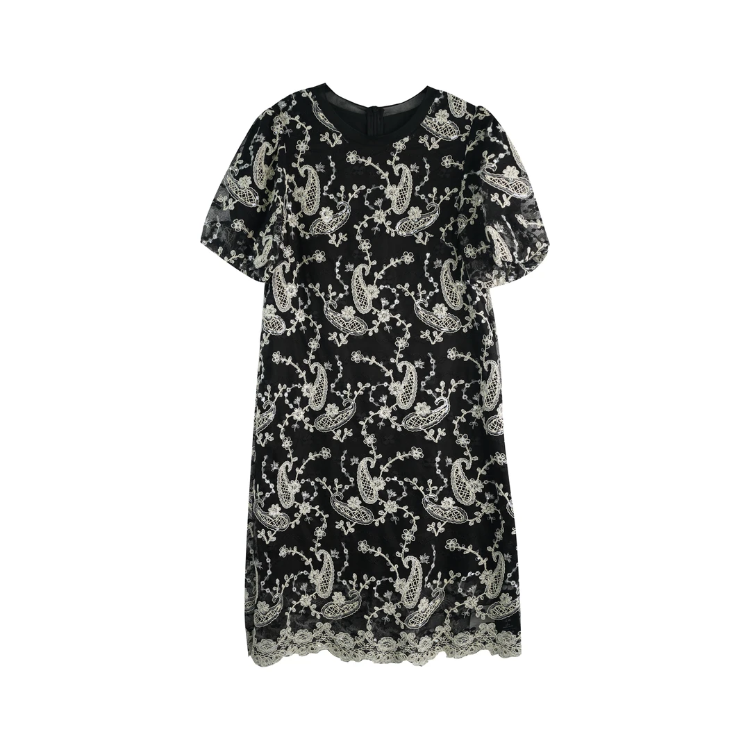 YOLO清仓专属2025夏满绣丹凤朝阳拼接气质连衣裙 MM610