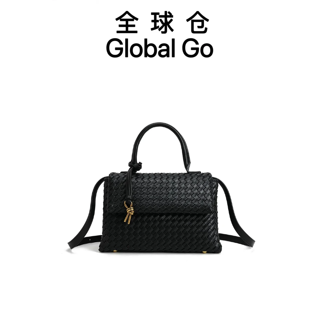 【全球仓Global Go】时尚潮流高级感黑色编织百搭鳄鱼纹单肩包