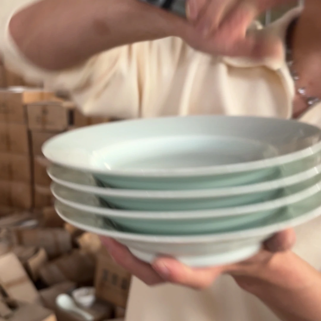 8英寸影青草帽盘4只微瑕