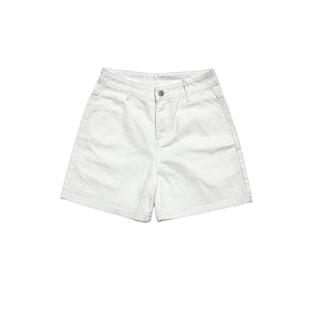 简约纯色高腰百搭直筒白牛仔短裤7571