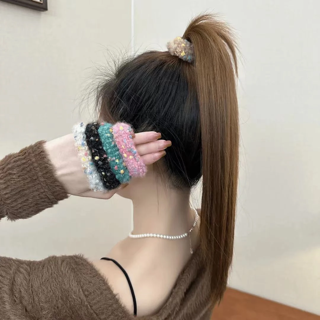 炫彩毛绒彩色大肠发圈头绳高马尾丸子头高弹力耐用不伤发发绳发圈