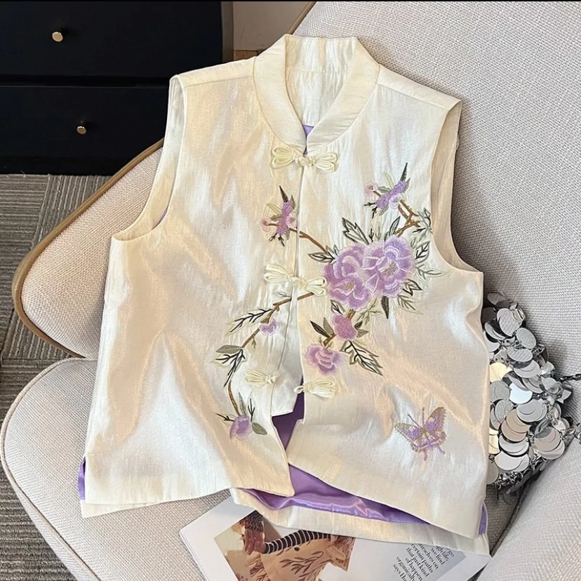 复古刺绣立领马夹国潮无袖中国风绣花马甲30-60岁