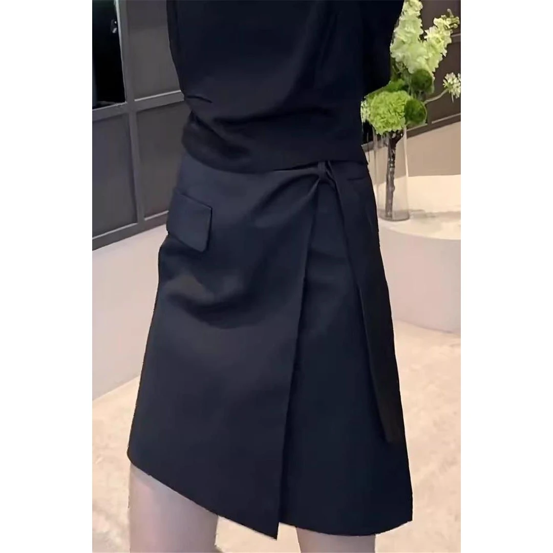 哥弟阿玛施正品女装不规则设计感藏青色短裙女夏季2025新款高腰显