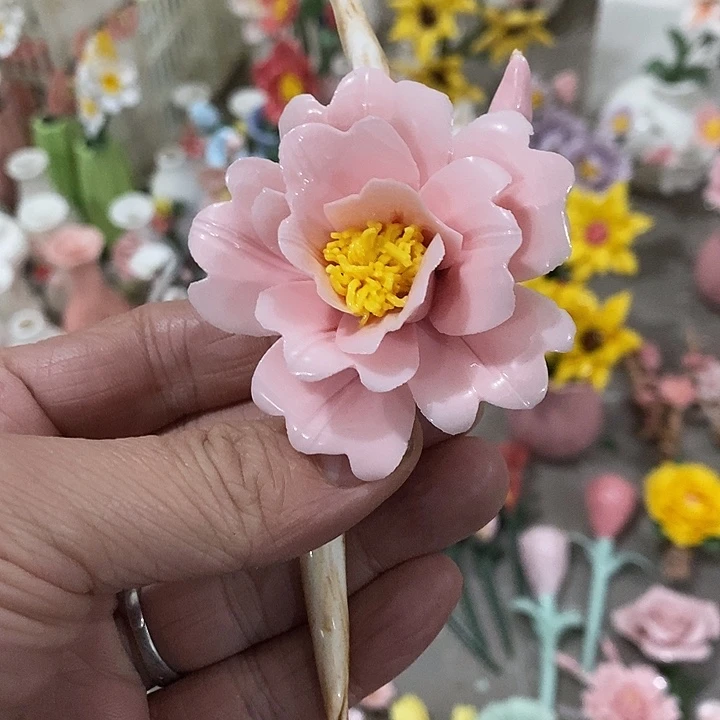 瓷片纯手工陶瓷花摆件瑕