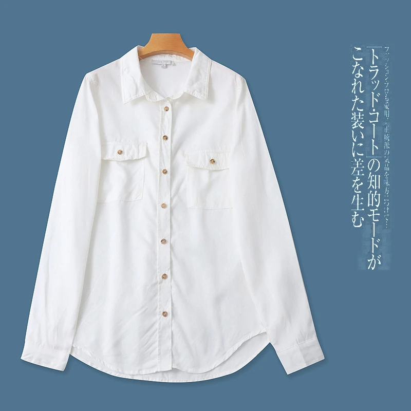 H6378外贸欧美单女士时尚长袖衬衫翻领单排扣气质休闲宽松衬衣