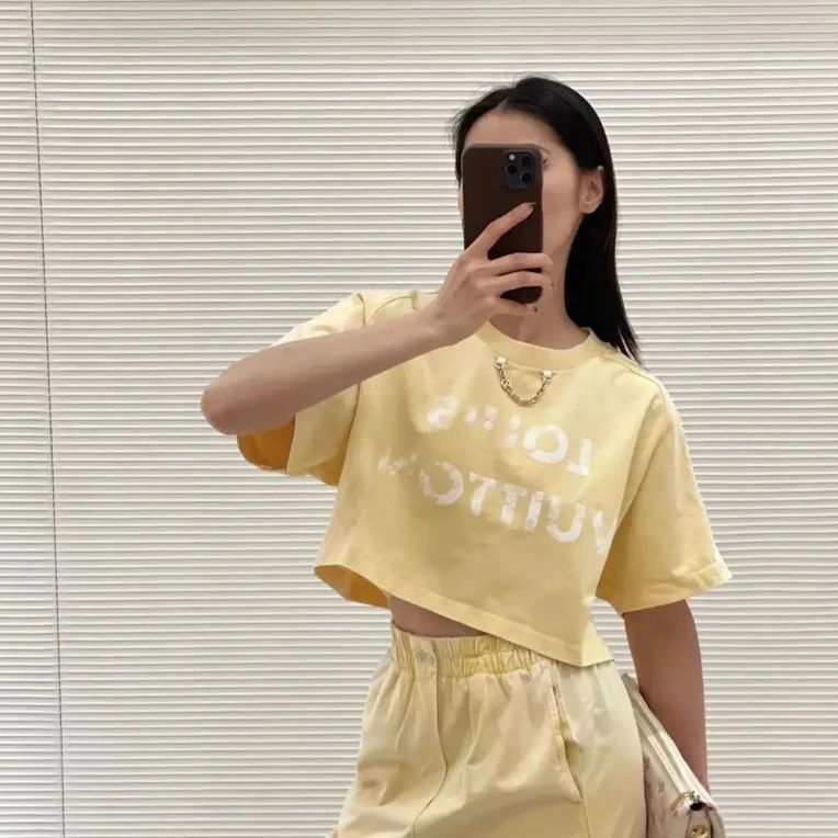 99新 LouisVuitton/路易威登 黄色字母印花T恤 XS码98397947