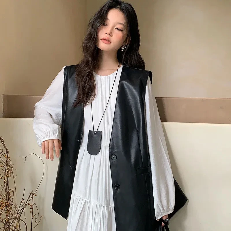 妮妮家3889（以直播间实物为准）高级感PU皮衣马甲外套