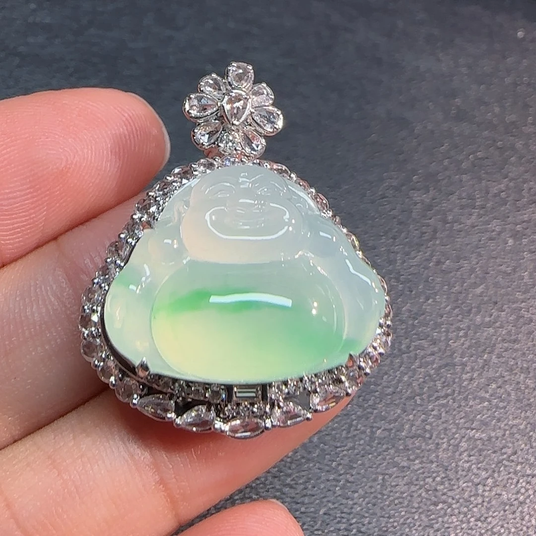 翡翠18K金镶嵌吊坠(不含链)佛公