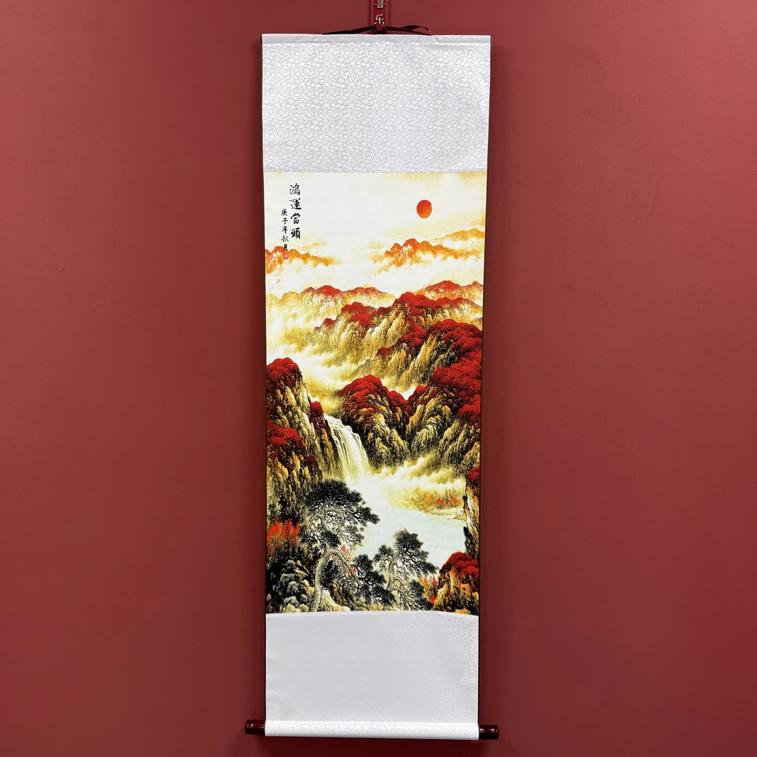 小三尺竖幅《鸿运当头》软装裱成品