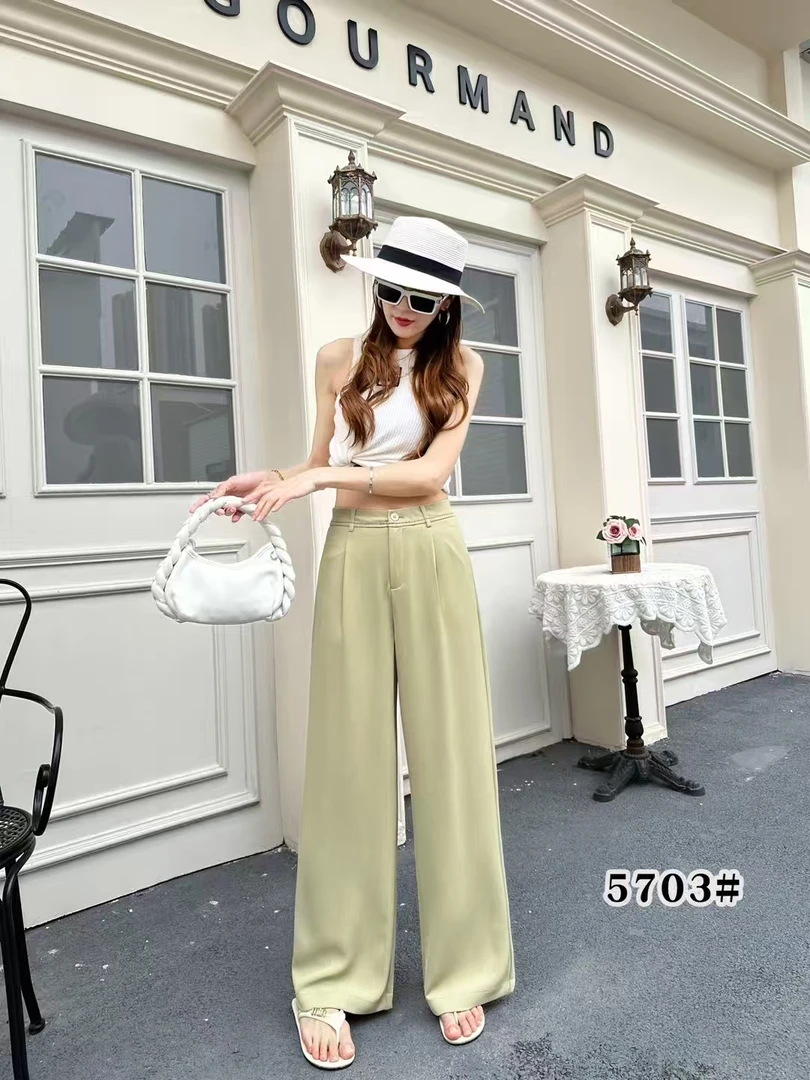 芭莎家5703高腰显瘦百搭冰凉丝阔腿裤