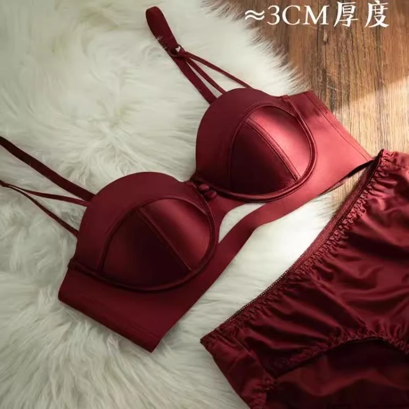 维多利亚bra法式红色复古半杯内衣女本命年结婚无肩带小胸聚拢显