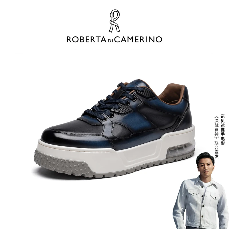 RobertadiCamerino诺贝达男士擦色牛皮时尚百搭厚底休闲增高鞋男