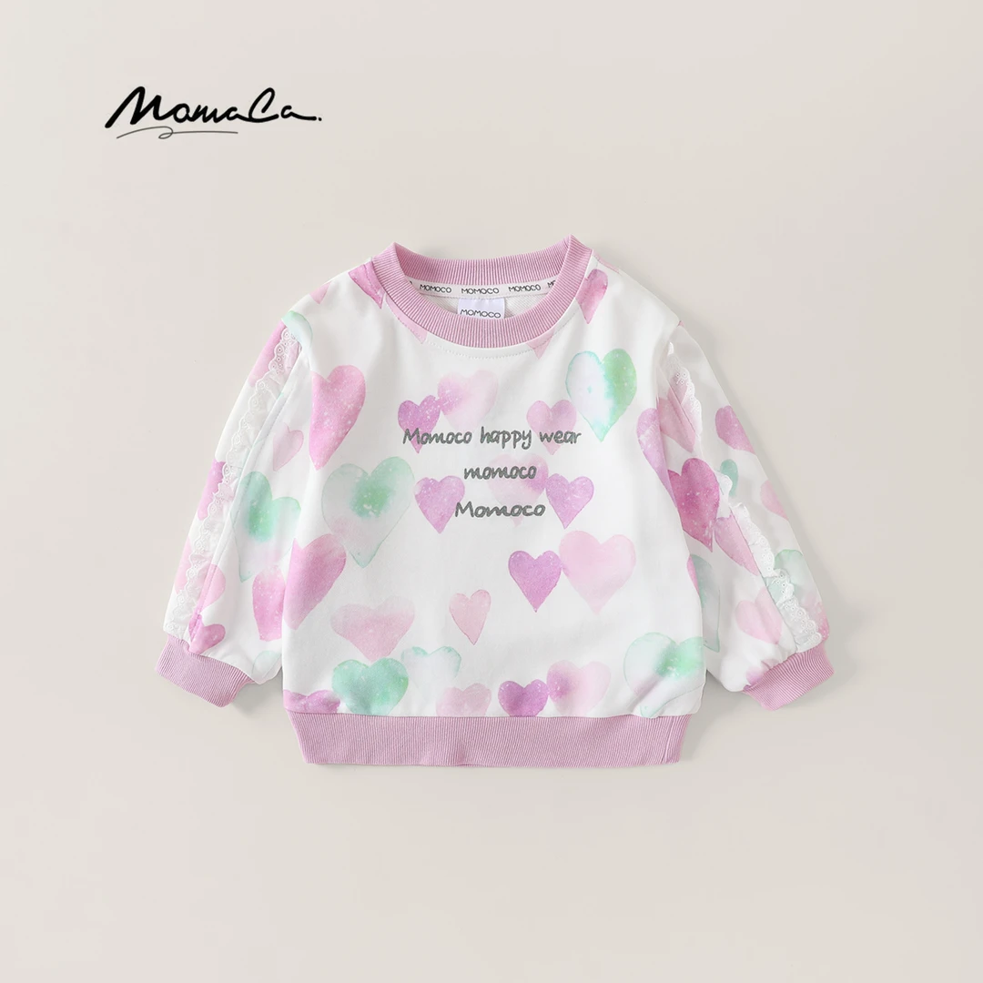 MOMOCO春秋季女童洋气甜美满印爱心圆领卫衣77780232001