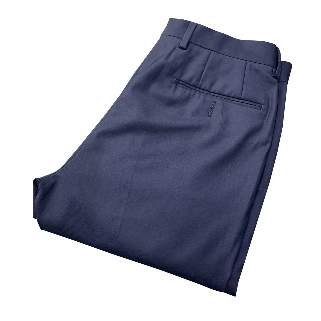 鸟【诺悠翩Y】意大利进口100%绵羊毛藏青色精纺四季西裤XK027