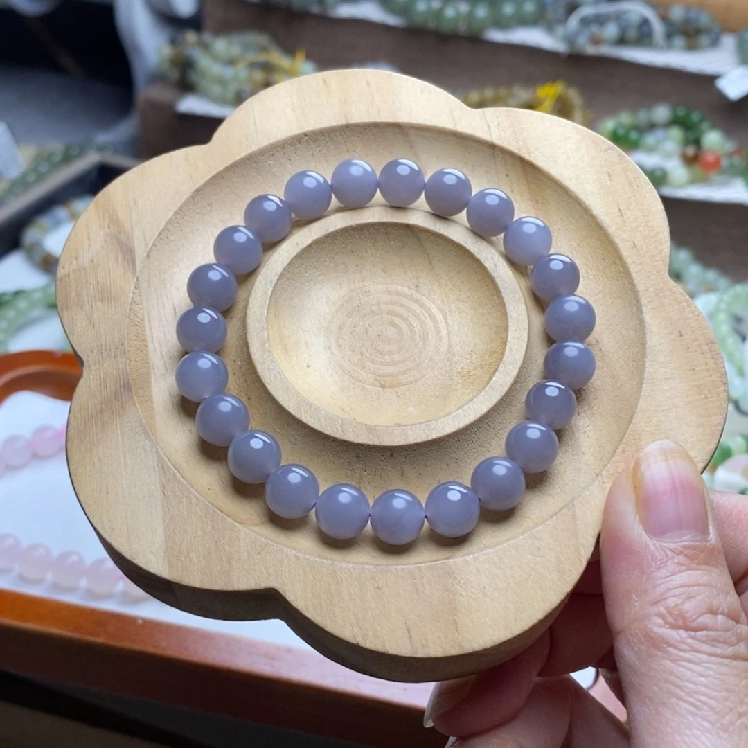 未镶嵌手链和田玉8mm烟紫圆珠