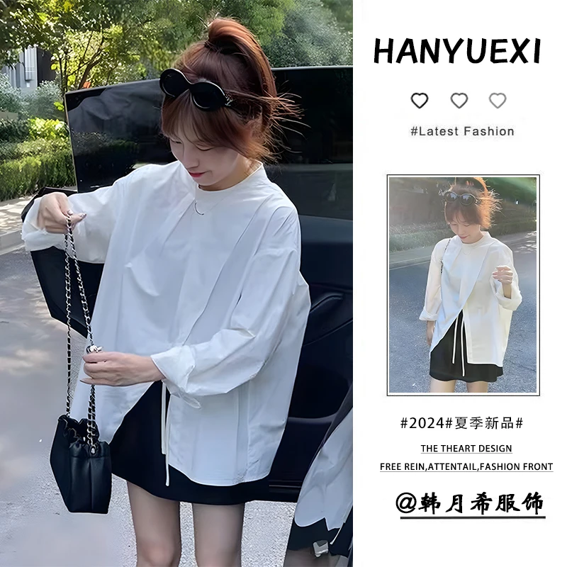 早秋穿搭一整套女2025新款韩版开叉设计感不规则衬衫短裙两件套潮