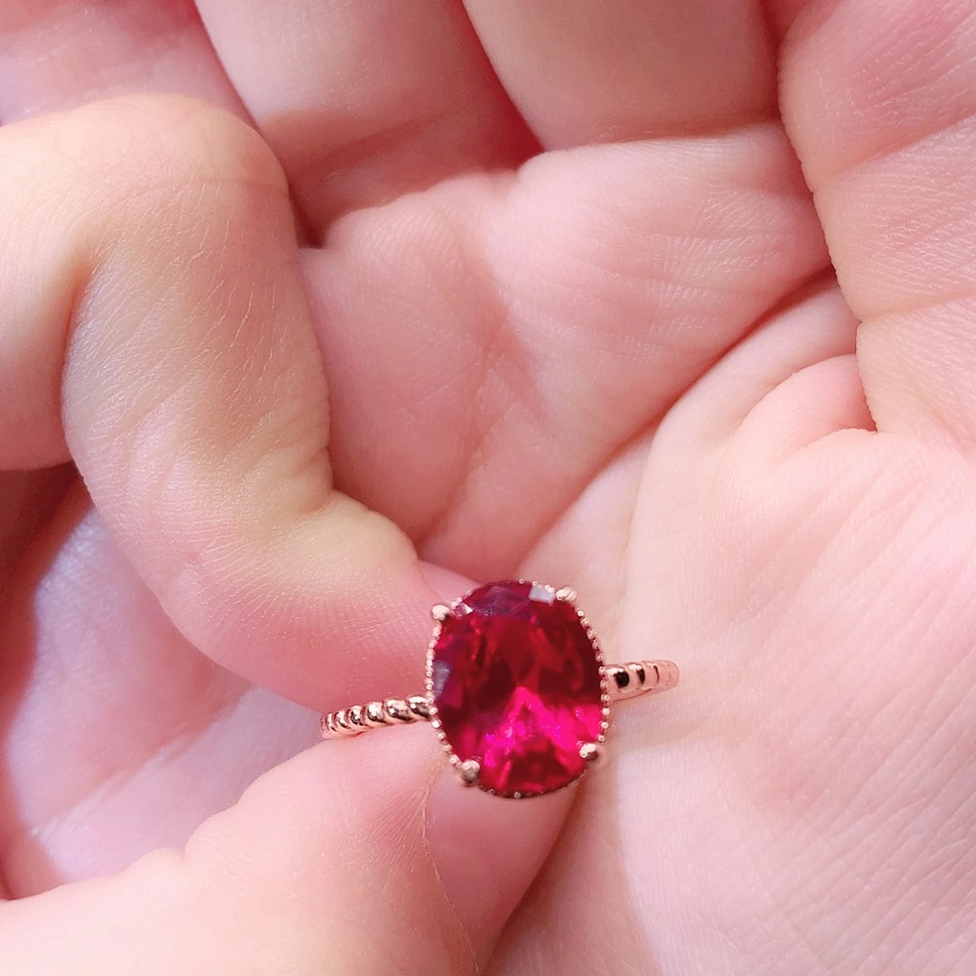 戒指红宝石银S925镶嵌