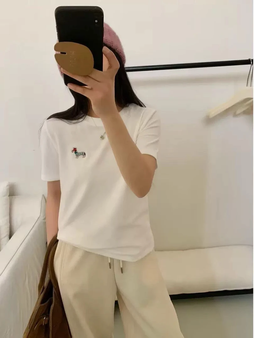 71017 韩系简约刺绣狗狗T恤