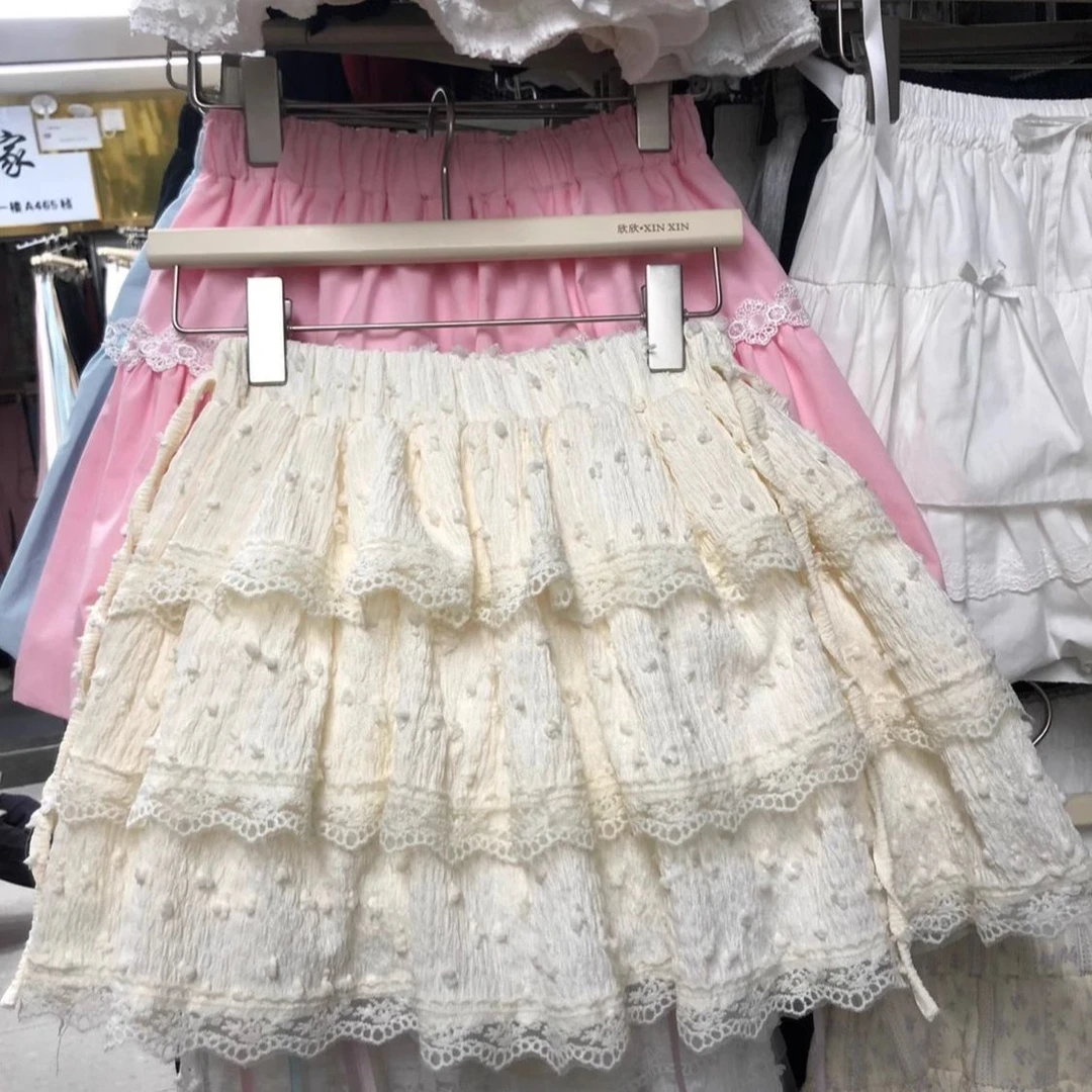 甜辣风提花蛋糕短裙女2025春季新款韩系甜美松紧腰蓬蓬A字半身裙