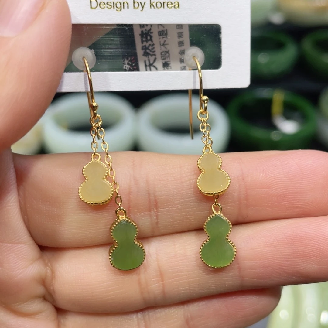 银S925镶嵌和田玉耳饰