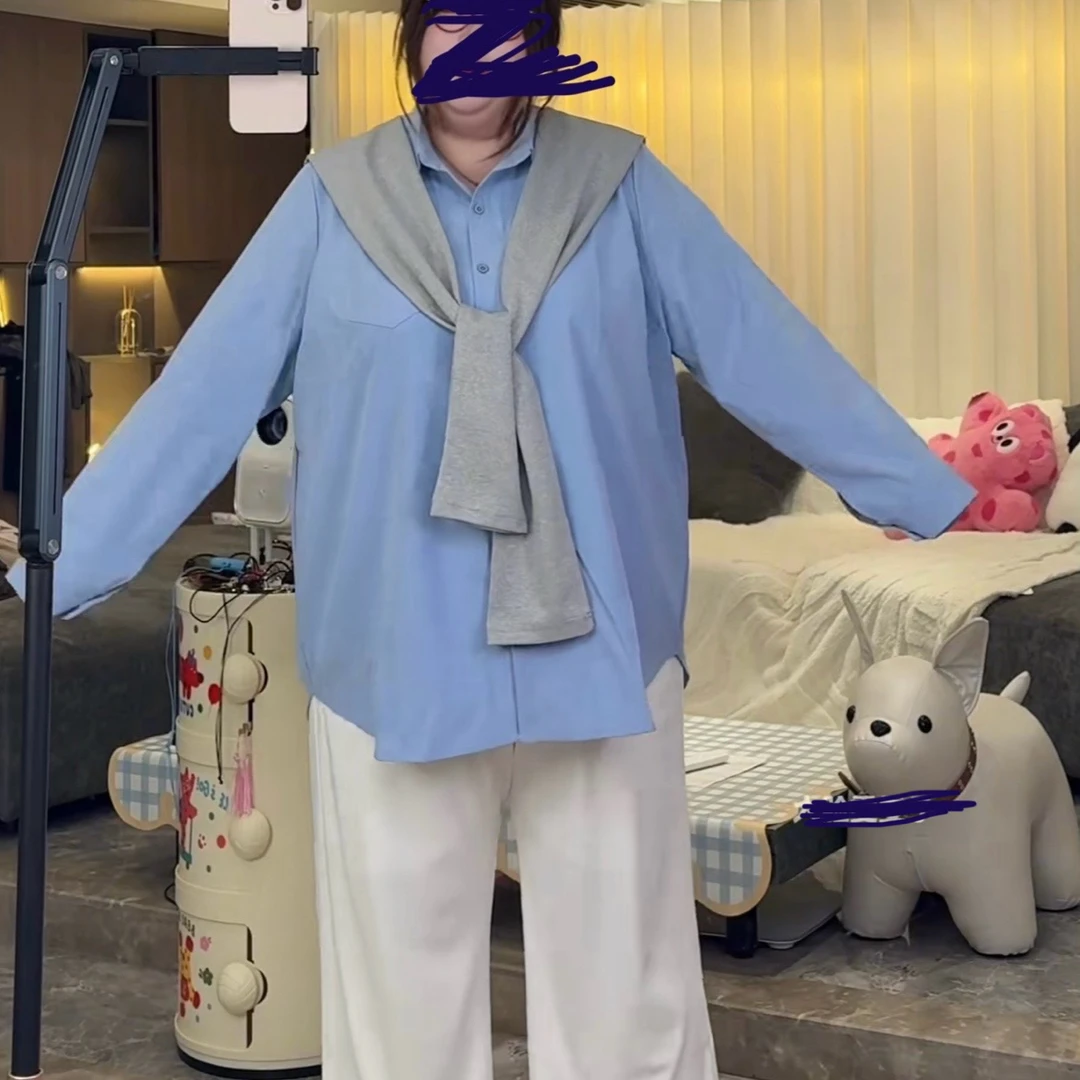 美奈美衣 松驰感穿搭翻领宽松长袖衬衫休闲阔腿长裤套装