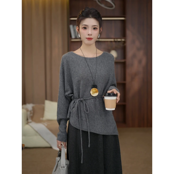 TITI定制【松间月下】轻奢气质不规则下摆宽松显瘦针织衫TZ1718390