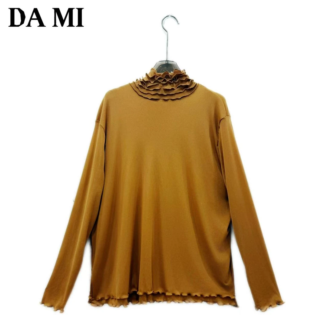 【大蜜】3066#秋季半高层次感花领长袖纯色极简风宽松显瘦女装打底