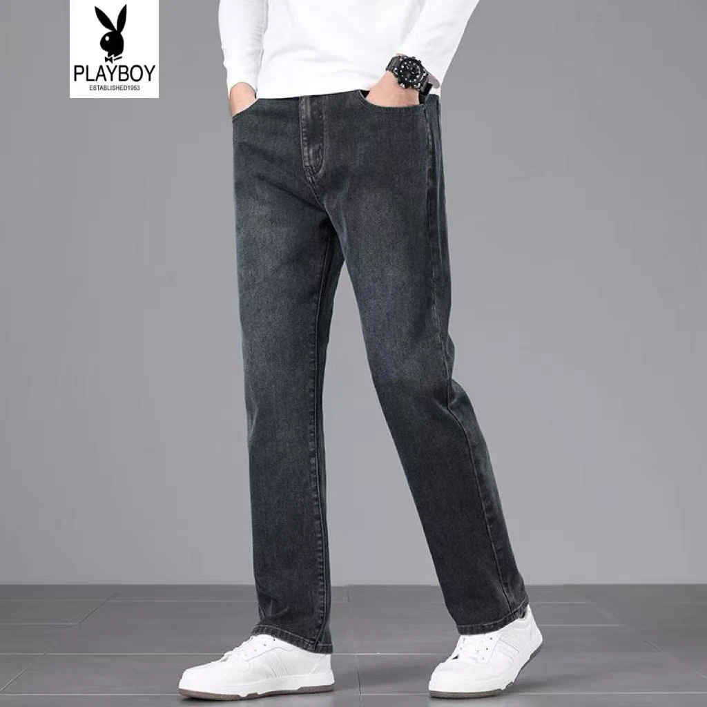 花花公子秋季高端轻奢男款牛仔裤修身潮流百搭宽松直筒高级感男装
