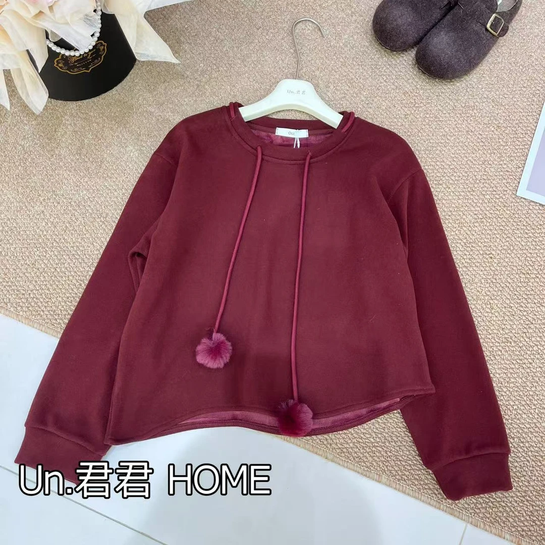 君君家【下摆波浪边】3003高品质圆领毛球下摆波浪边羊绒卫衣