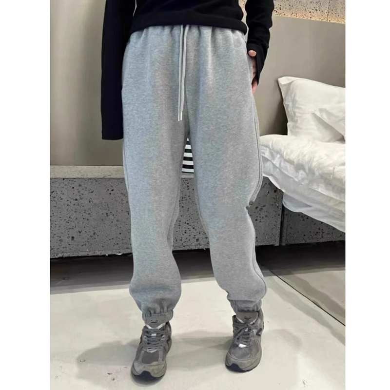 小马刺绣羊羔绒加厚百搭裤 冬新款加绒保暖直筒束脚休闲卫裤 7896