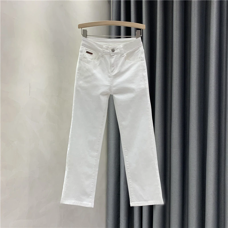 白色九分小个子直筒牛仔裤秋冬女款加绒2025加厚高腰显瘦烟管裤子