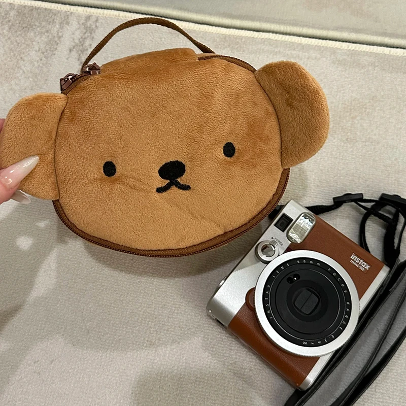 日系可爱小熊灯芯绒毛绒手提化妆包发夹头绳收纳包拍立得收纳包