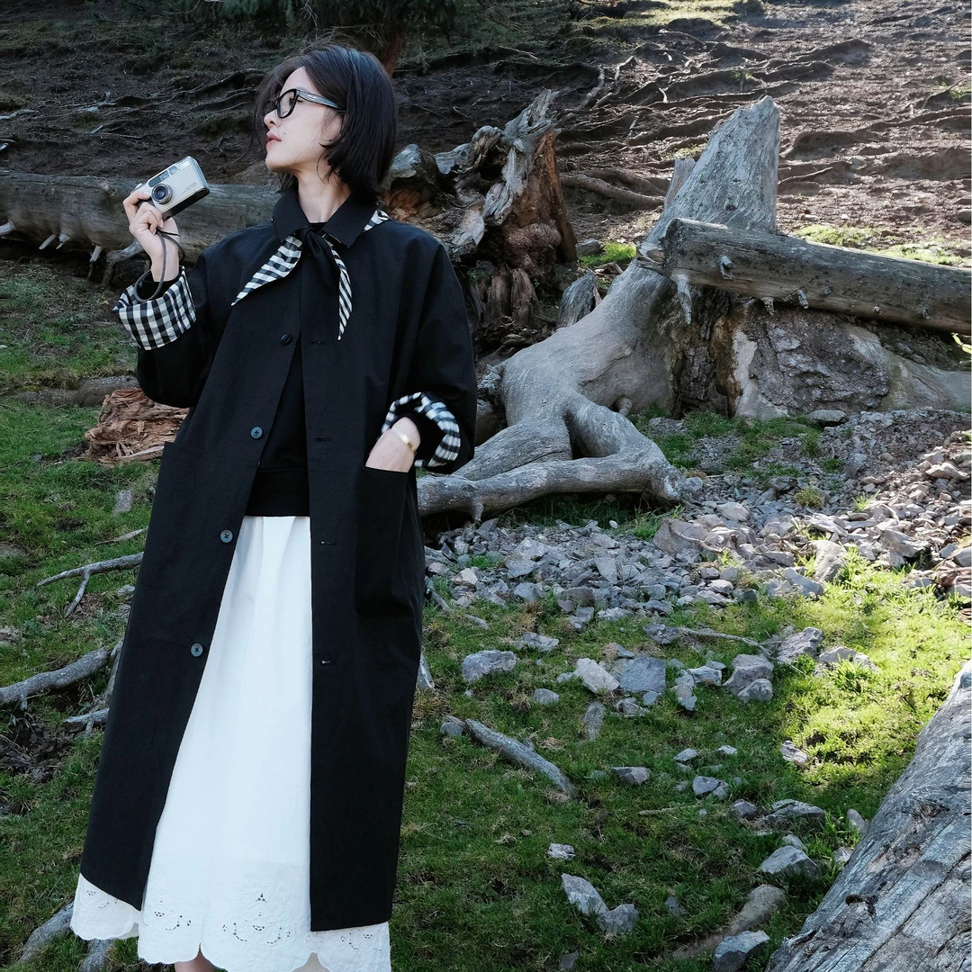 DE Mincollection拼接格子风衣/秋季高密正反两穿中长款风衣40086