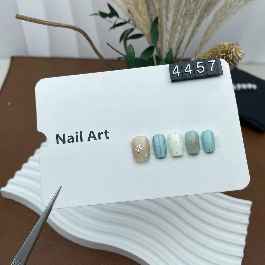 4457高级感纯手工定制极光猫眼夏季款式穿戴甲短甲豆豆甲短方孕妇