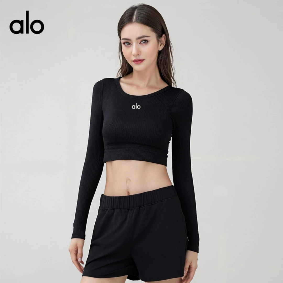 alo早秋季带胸垫瑜伽服女新款跑步运动长袖普拉提训练健身服上衣