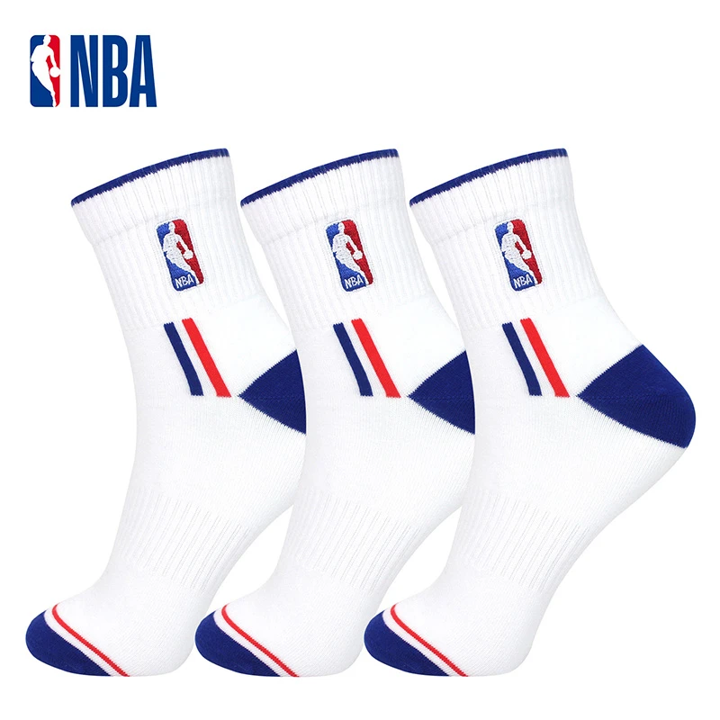 NBA加大码男士秋冬跑步袜中筒棉袜吸汗透气时尚条纹篮球袜简约