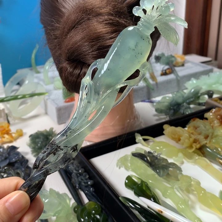 未镶嵌蛇纹石玉发簪秋*