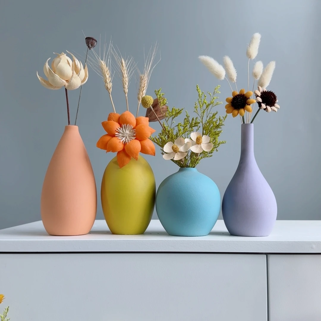 摆件陶瓷小花瓶摆件含花总高约20-30cm