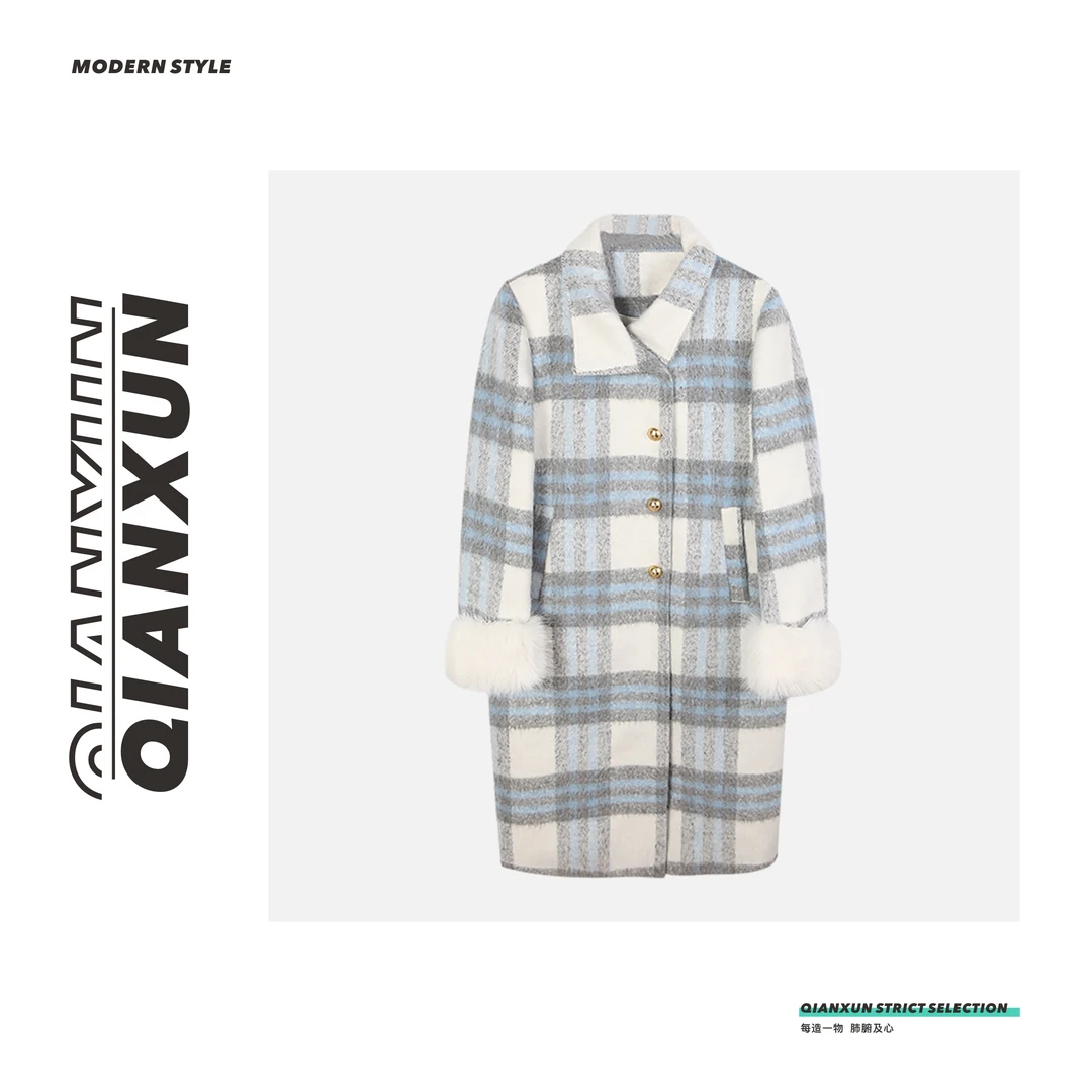 冰冰●「冬」D3DY1378白鸭绒小香风时尚中款格子休闲双面大衣