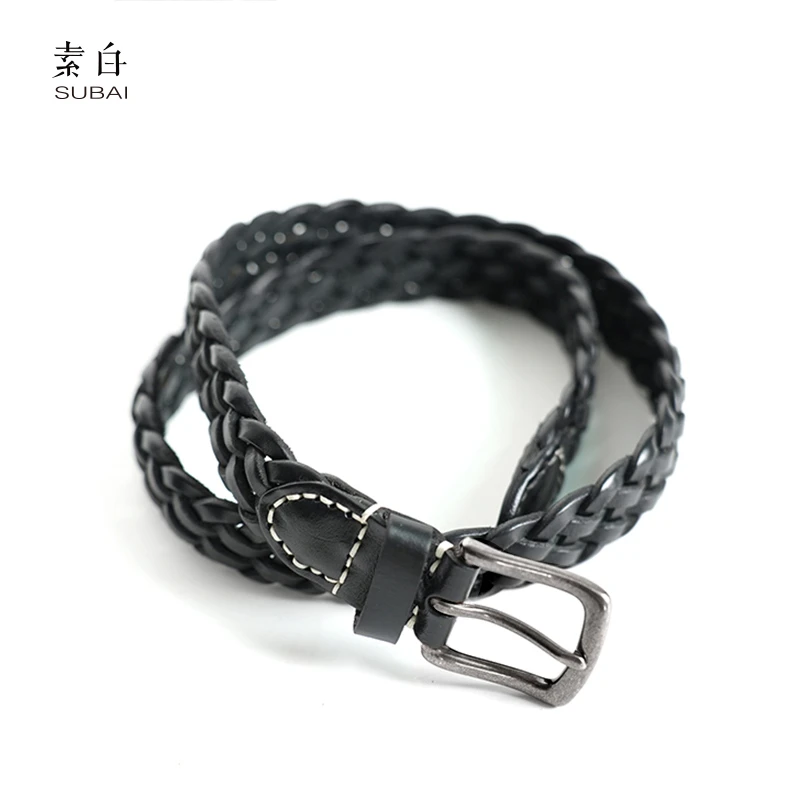 素白复古做旧编制皮带802665