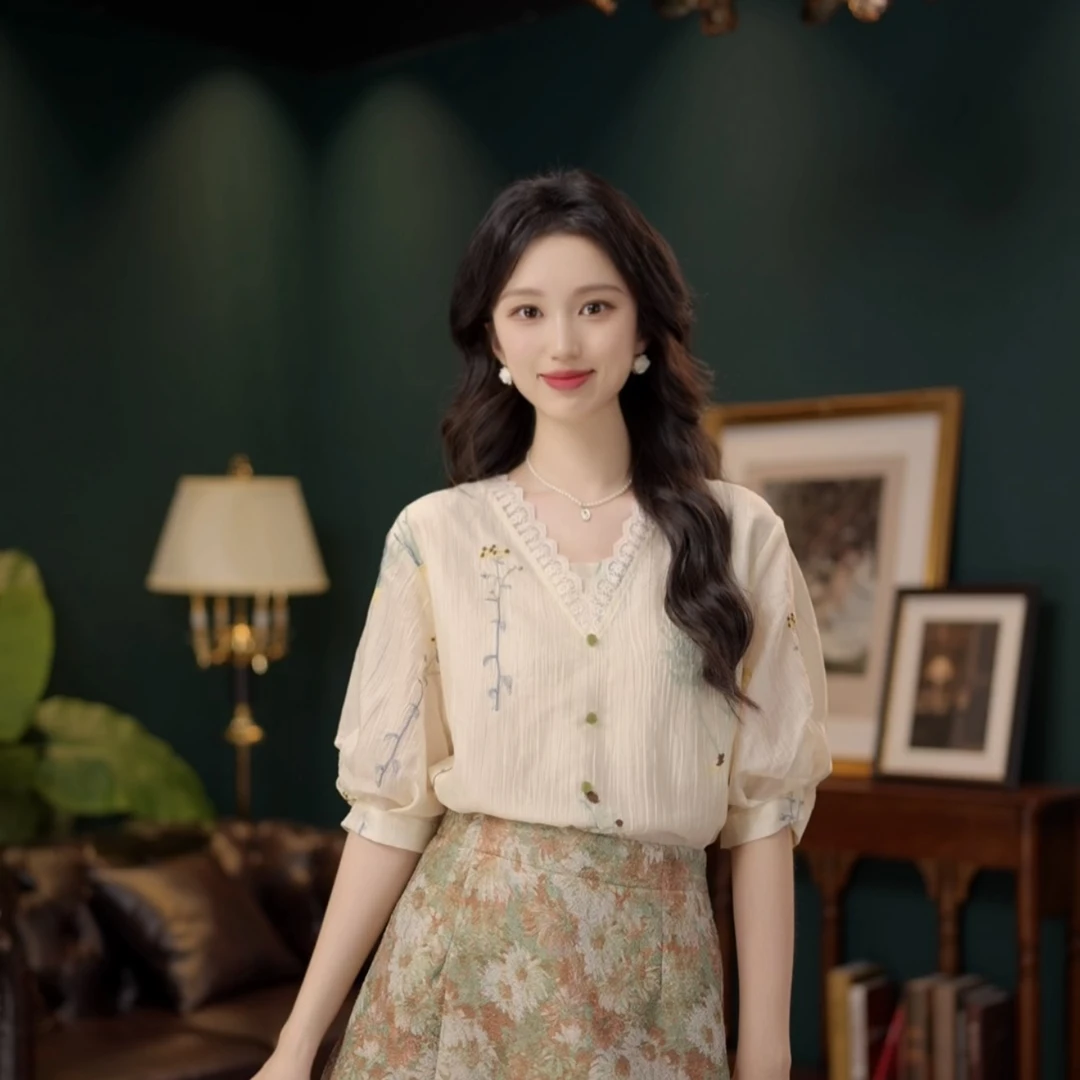 琦琦【晴雨共赴】温柔衬衣休闲百搭短袖衬衫夏季宽松上衣YE0706343